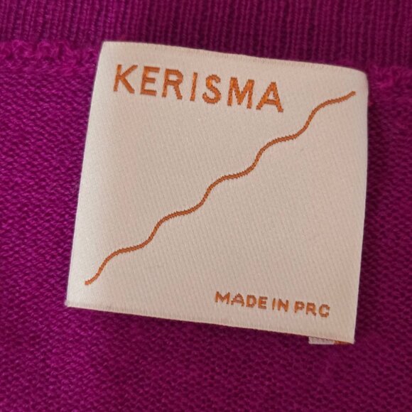 Kerisma Sweater Large Mercerized Wool Magenta Oversized Jagged Hem Cozy Preppy - Picture 7 of 11